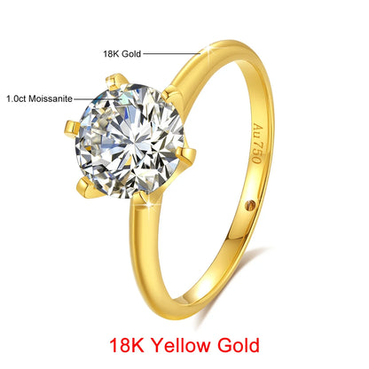 Pure 18k Gold Moissanite Ring Certified 1ct Round Luxury For Women