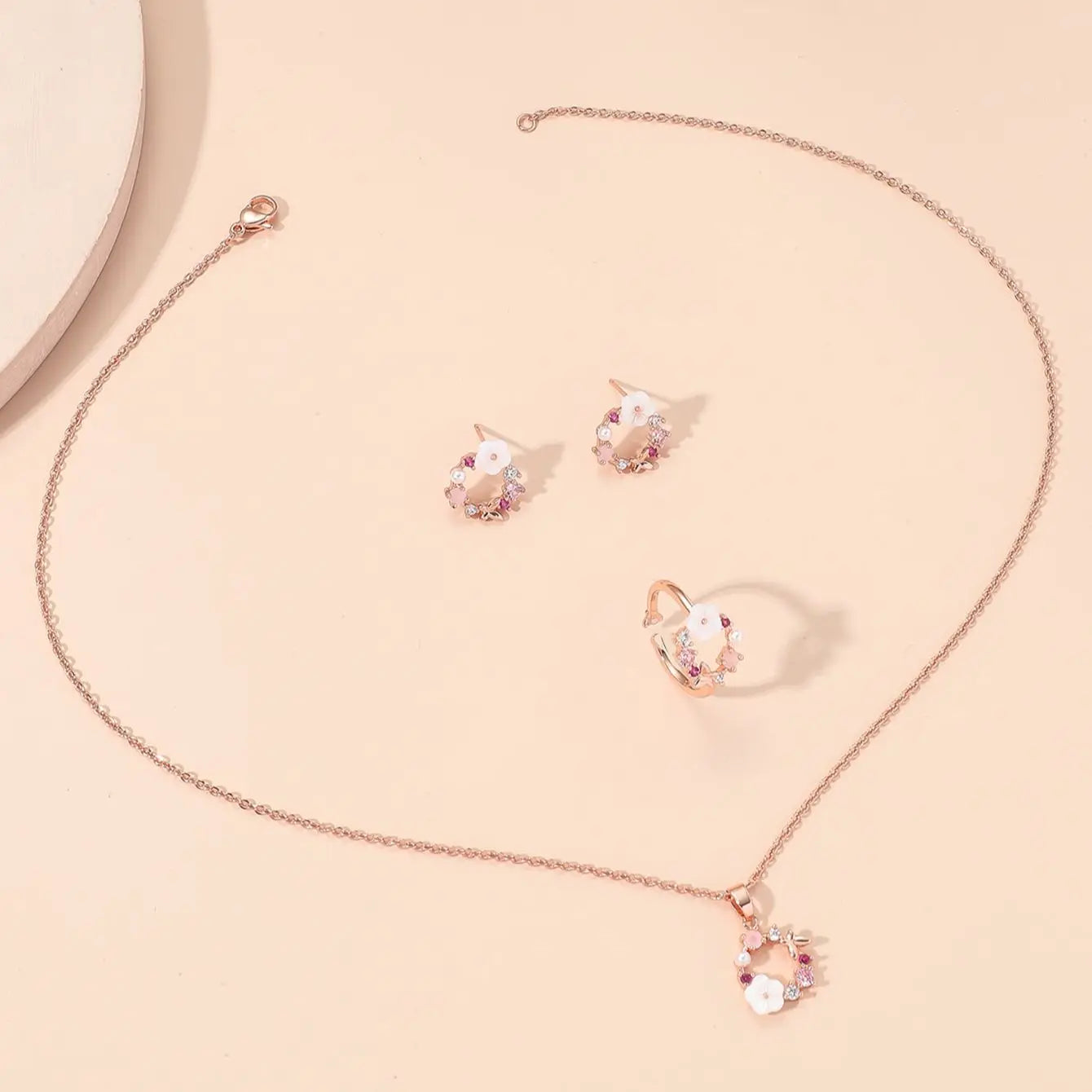 4 Pieces Rose Gold-color Lady Flower Fashion Accessories