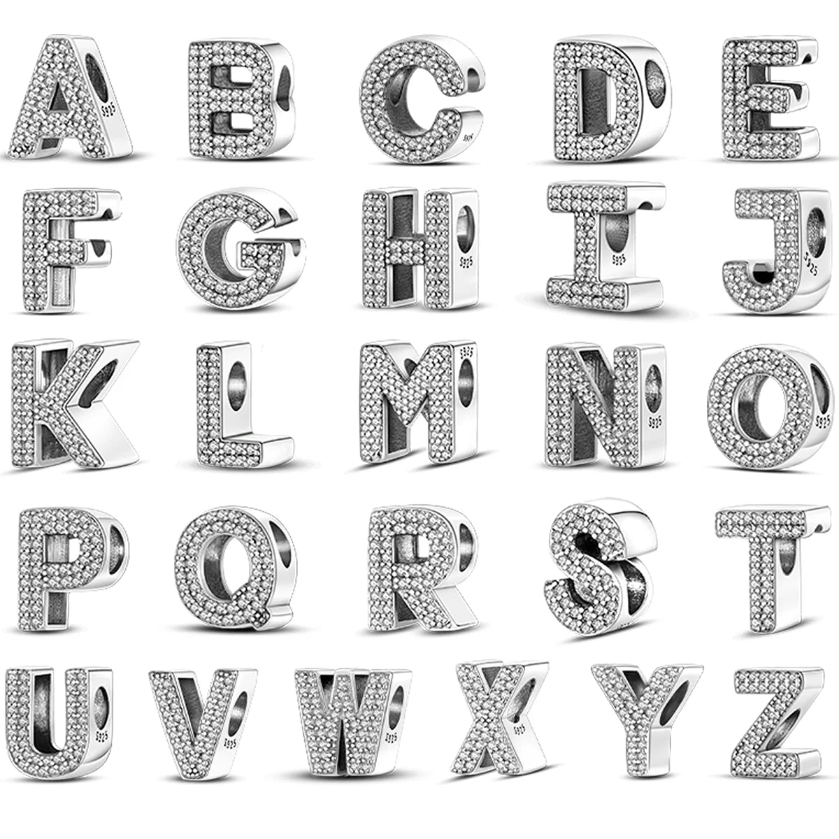 26 A-Z Alphabet Beads 925 Sterling Silver LOVE Letter Charm Fit