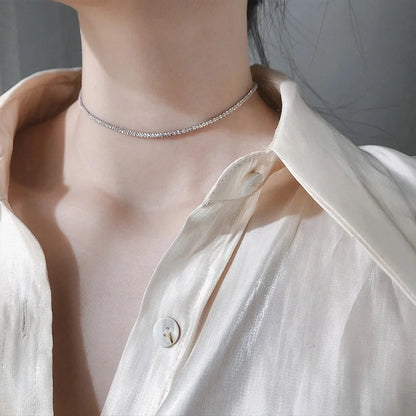 Popular Silver Colour Sparkling Clavicle Chain Choker Necklace For Women