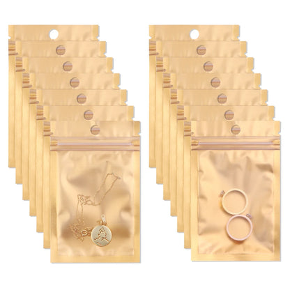 20-50Pcs/lot Gold Color Aluminum Foil Ziplock Bags Multi-size Jewelry