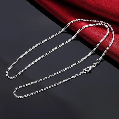 925 Sterling Silver Necklace 16/18/20/22/24/26/28/30 Inches 2MM String Chain For Women