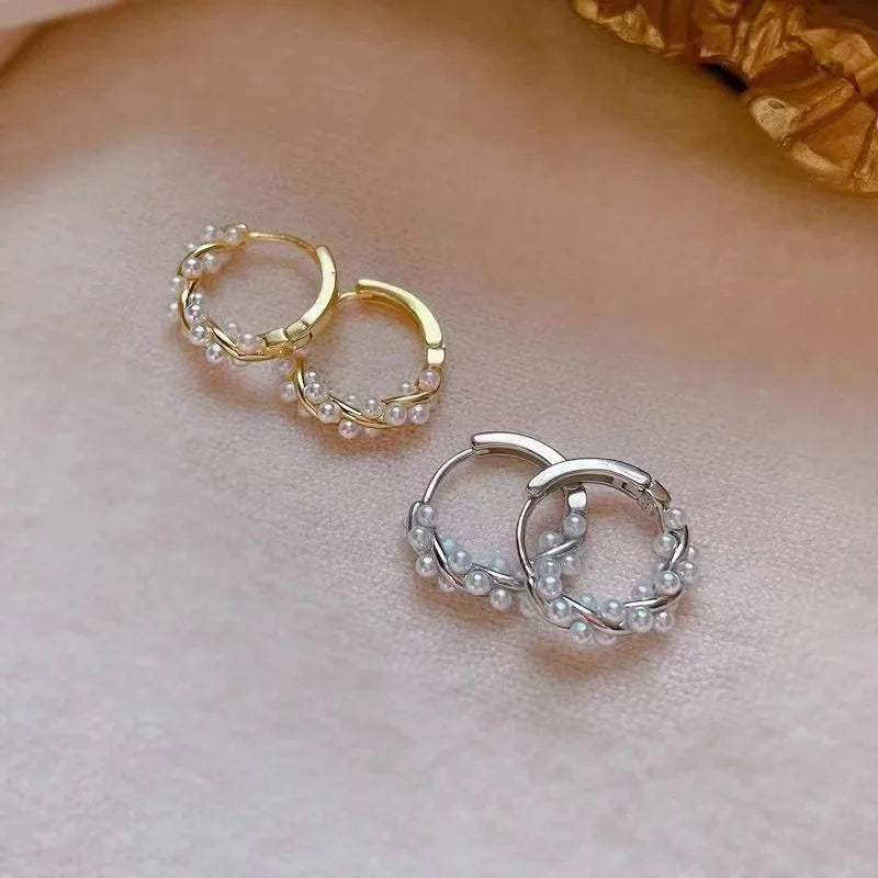 Pearl Hoop Earring Small Round Circel Earrings For Women