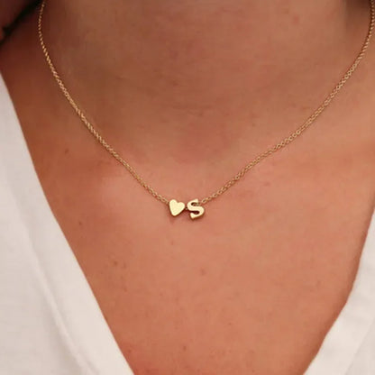 Fashion Tiny Heart Dainty Initial Necklace Gold