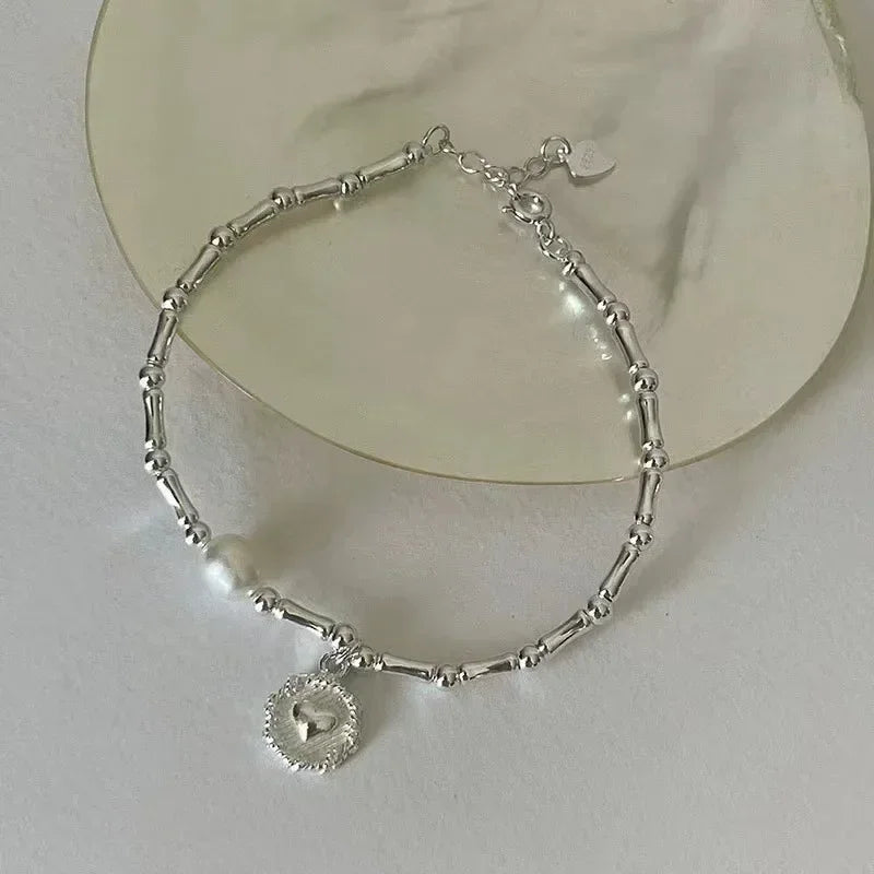 925 Sterling Silver Bracelet Partial Pearls for Women