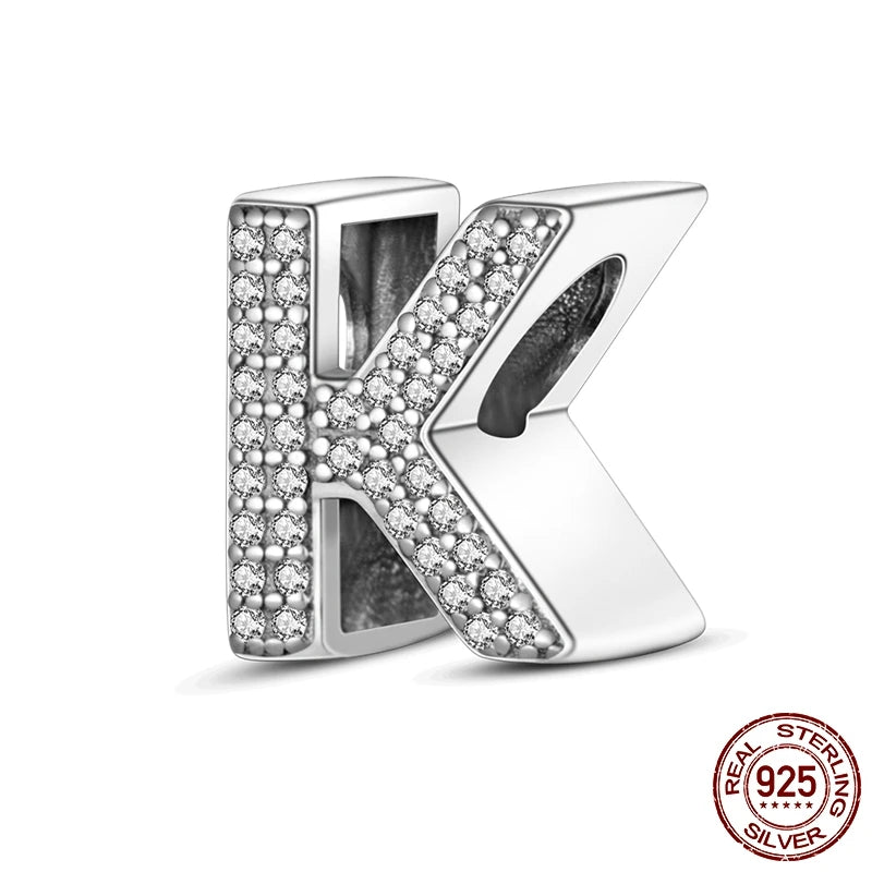 26 A-Z Alphabet Beads 925 Sterling Silver LOVE Letter Charm Fit