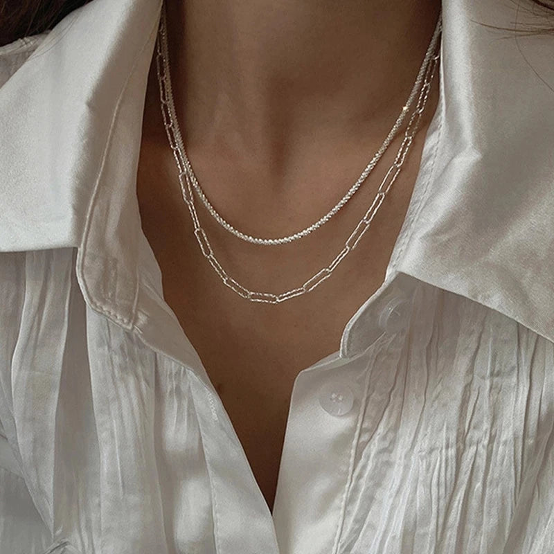 Popular Silver Colour Sparkling Clavicle Chain Choker Necklace For Women