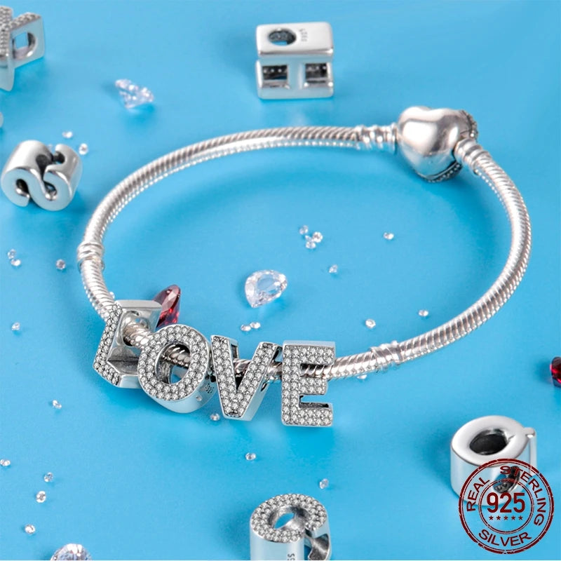 Fit Original Bangle Bracelet DIY A-Z Alphabet Charms Bead 925 Sterling Silver