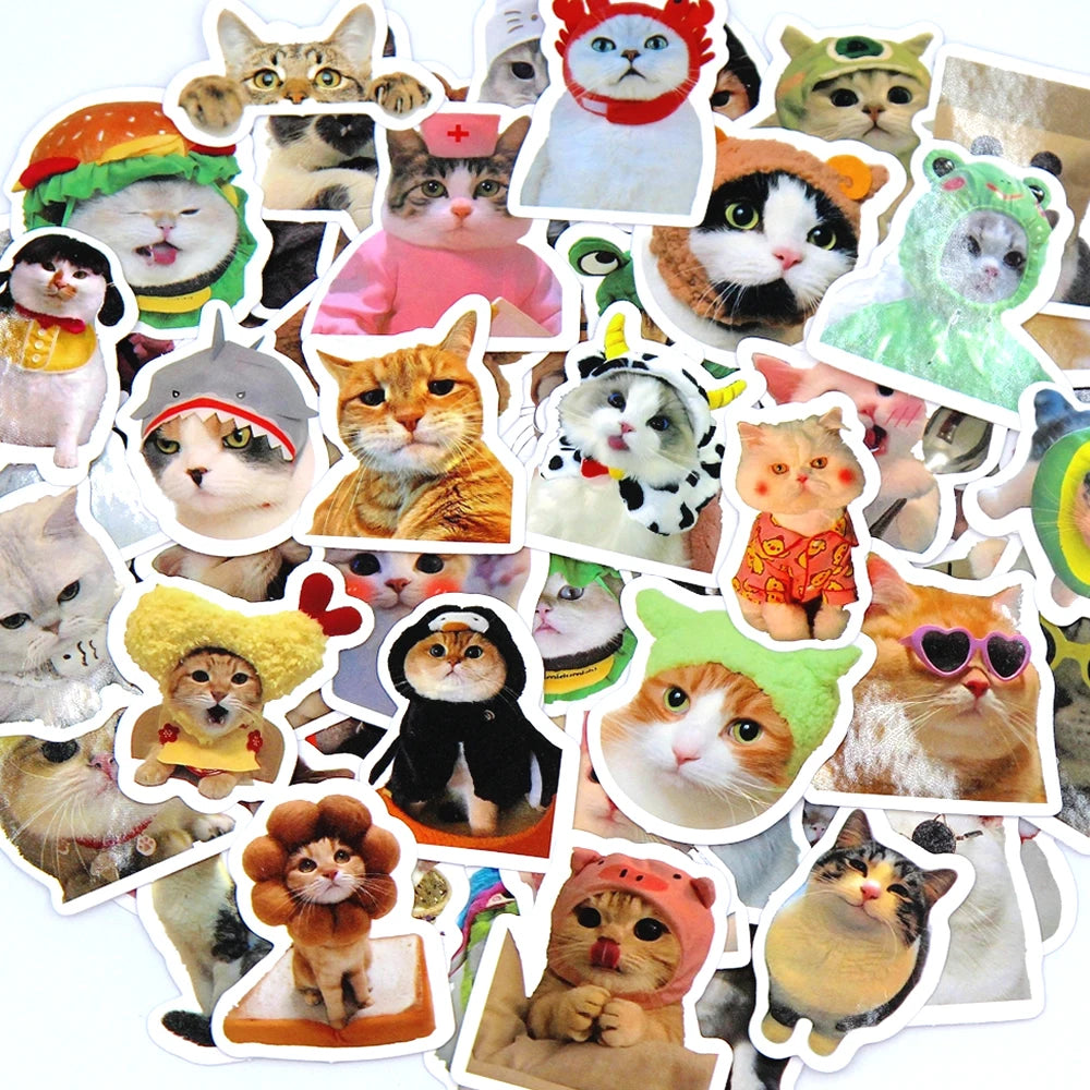 10/50/100pcs Funny Cat Stickers Cartoon Cute Decals Toy Stationery Guitar Phone Bicycle Laptop Luggage Car Graffiti Kids Sticker