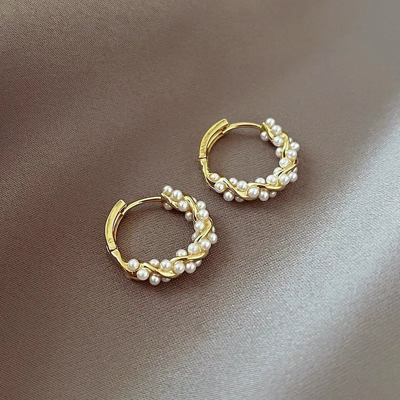 Pearl Hoop Earring Small Round Circel Earrings For Women