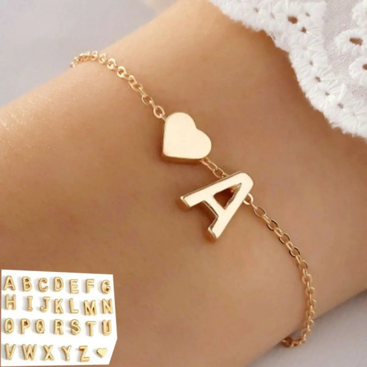 26 Letters Fashion English Initial Letter Heart Bracelet for Women