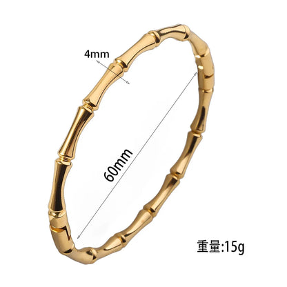 Simple Stainless Steel Gold Color Bamboo Joint Bracelet For Women