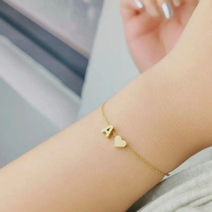 26 Letters Fashion English Initial Letter Heart Bracelet for Women