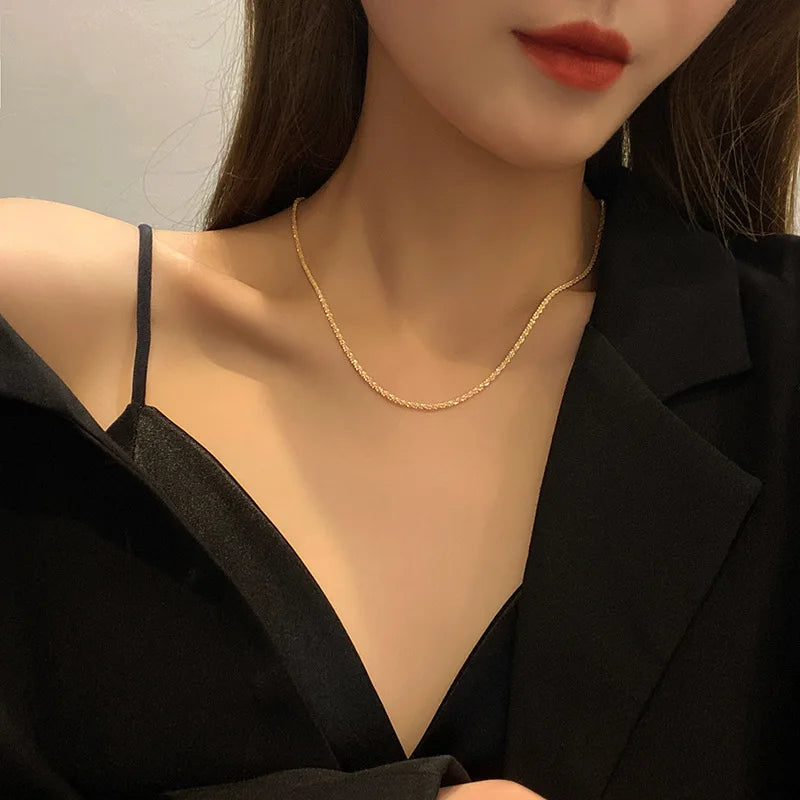 Popular Silver Colour Sparkling Clavicle Chain Choker Necklace For Women