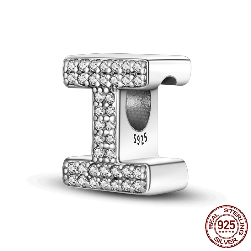 26 A-Z Alphabet Beads 925 Sterling Silver LOVE Letter Charm Fit