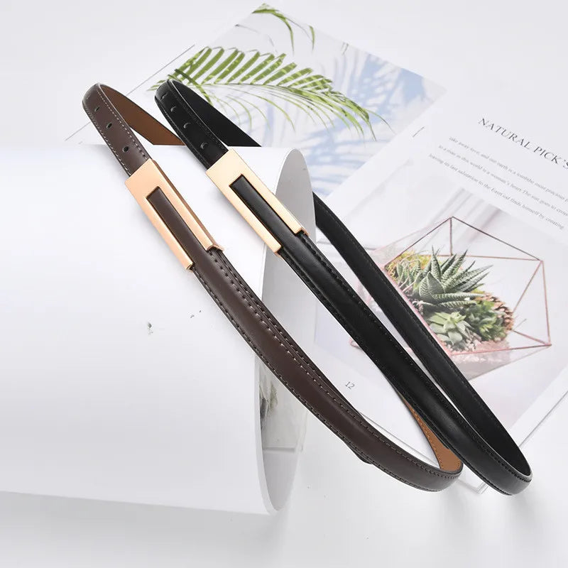 Women Korean Fashionable PU Leather Thin Waist Strap