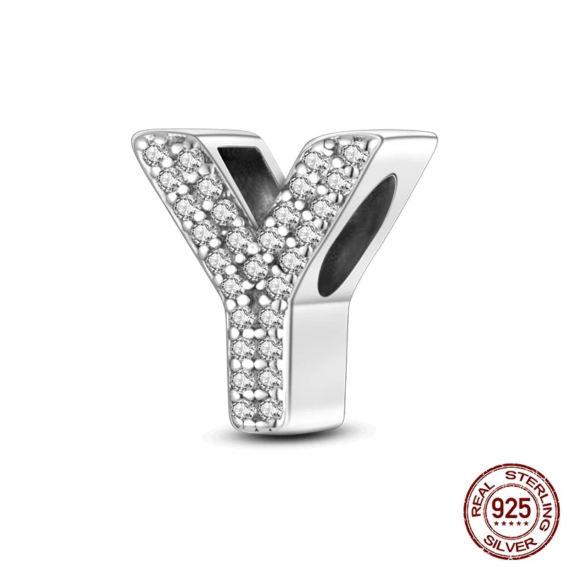 26 A-Z Alphabet Beads 925 Sterling Silver LOVE Letter Charm Fit