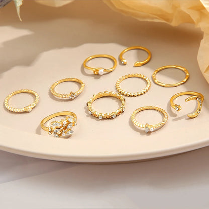 10Pcs Rings Suit For Women Gold-color Chain Ring Set Bohemian Style Coin Snake Moon Star Party Trend Gift Jewelry