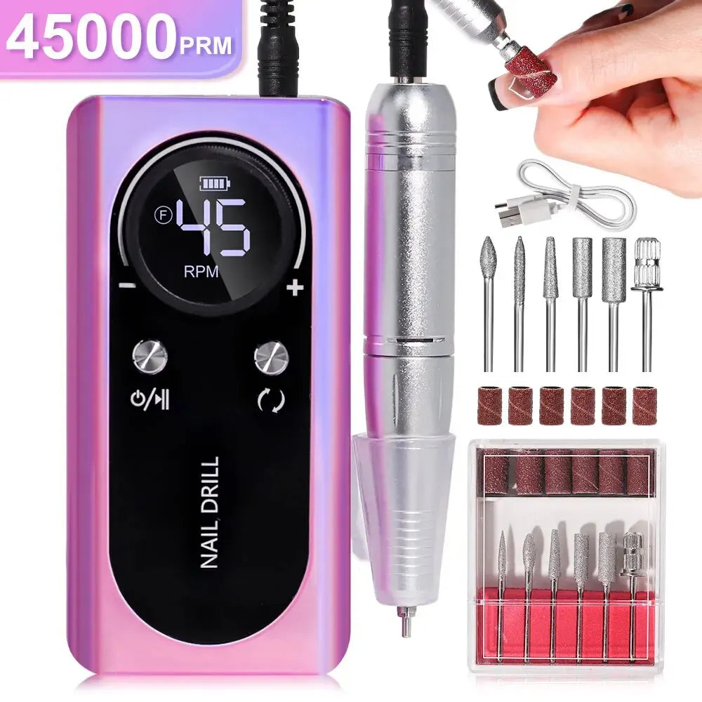 Professional 45000RPM Electric Portable Nail Drill Machine Rechargeable Low Noise