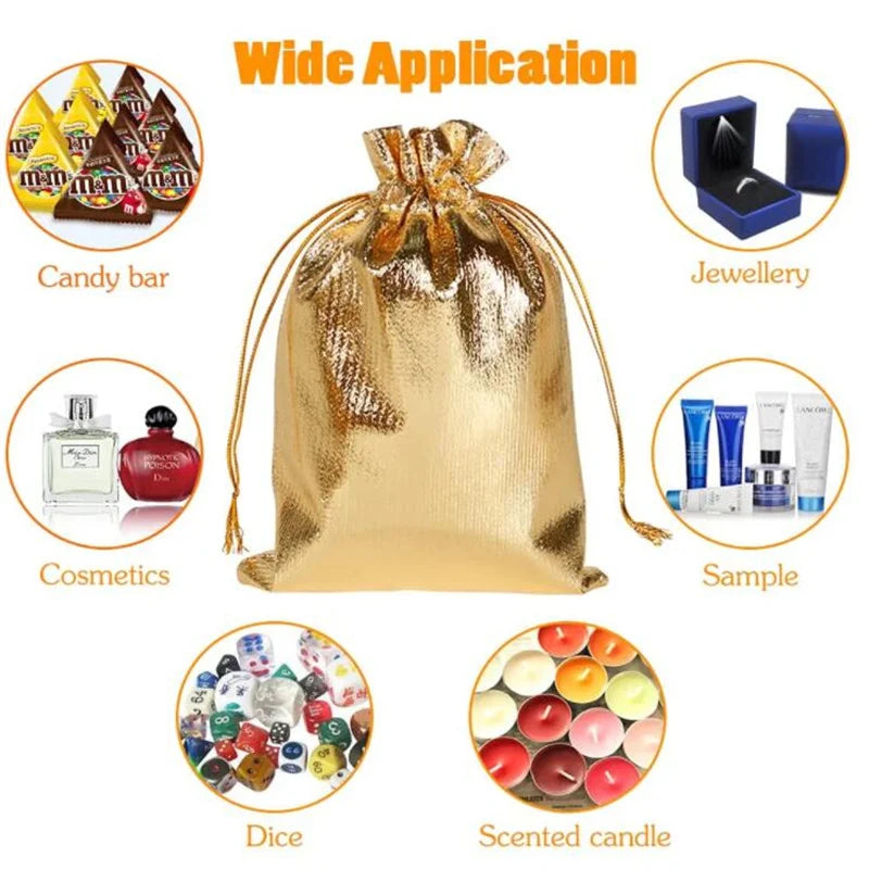 50pcs Gold Gift Drawstring Bags Pouches For Jewelry Organizers