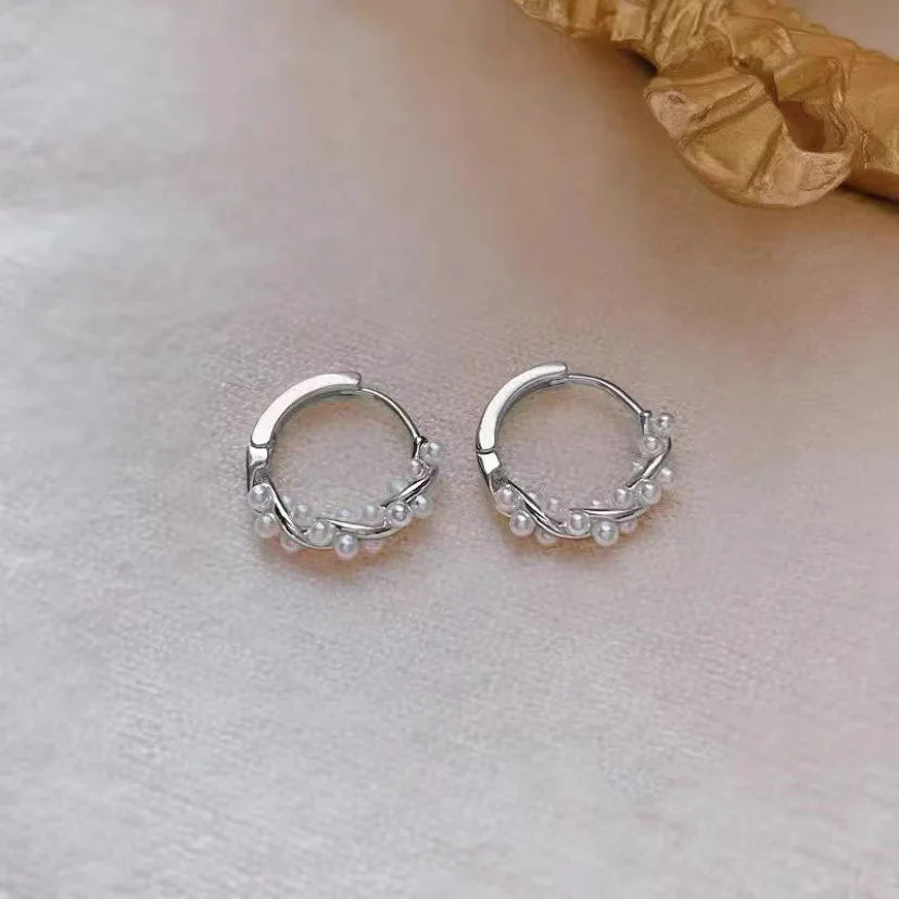 Pearl Hoop Earring Small Round Circel Earrings For Women