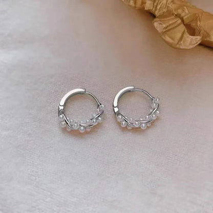 Pearl Hoop Earring Small Round Circel Earrings For Women