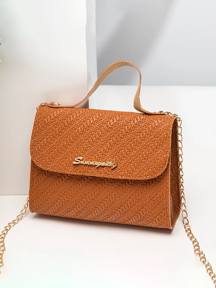 Embossing Chain Square Bag PU Leather Large Capacity Shoulder