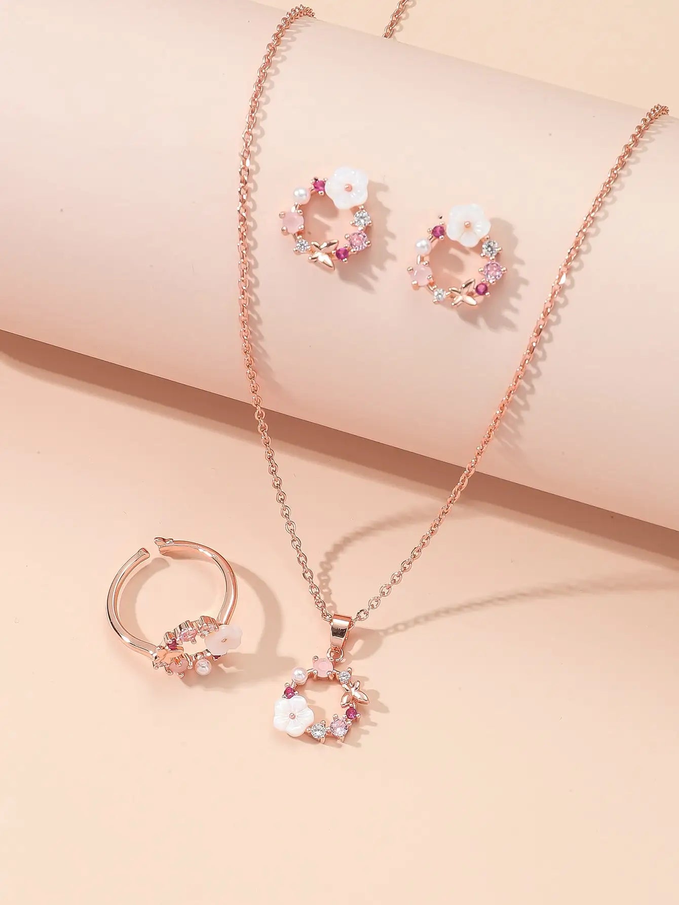 4 Pieces Rose Gold-color Lady Flower Fashion Accessories