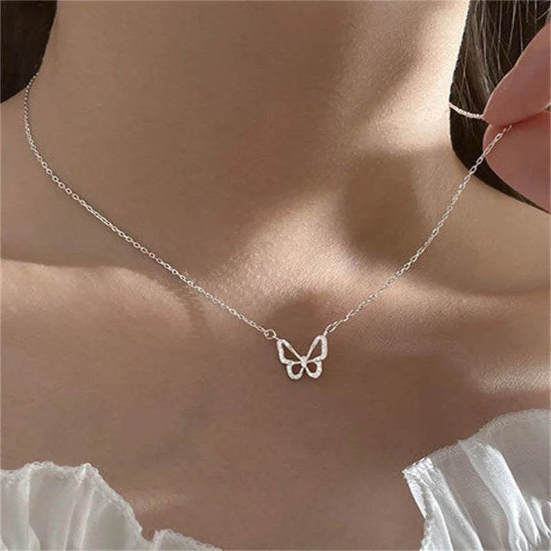 New Shiny Butterfly Necklace Ladies Exquisite Double Layer