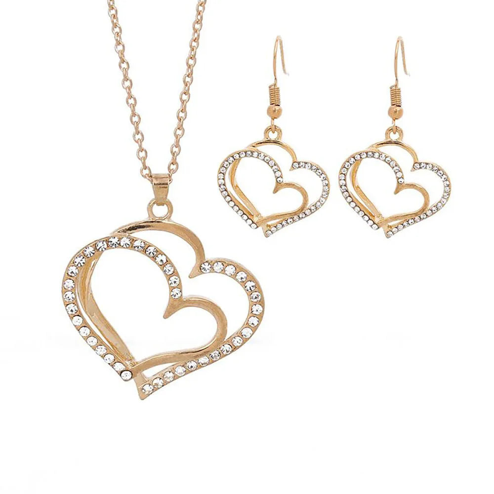 3 Pcs Set Heart Shaped Jewelry Set Of Earrings Pendant Necklace For Women