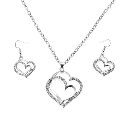 3 Pcs Set Heart Shaped Jewelry Set Of Earrings Pendant Necklace For Women