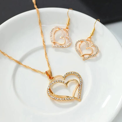 3 Pcs Set Heart Shaped Jewelry Set Of Earrings Pendant Necklace For Women