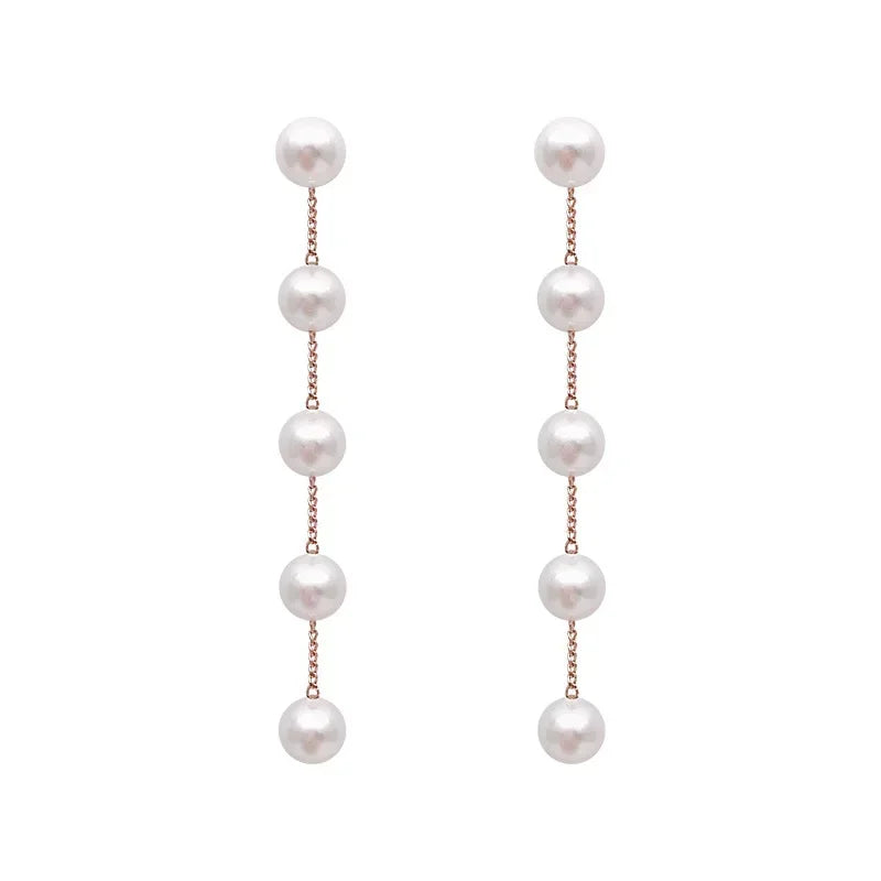 Pearl Long Earrings Women's Flower