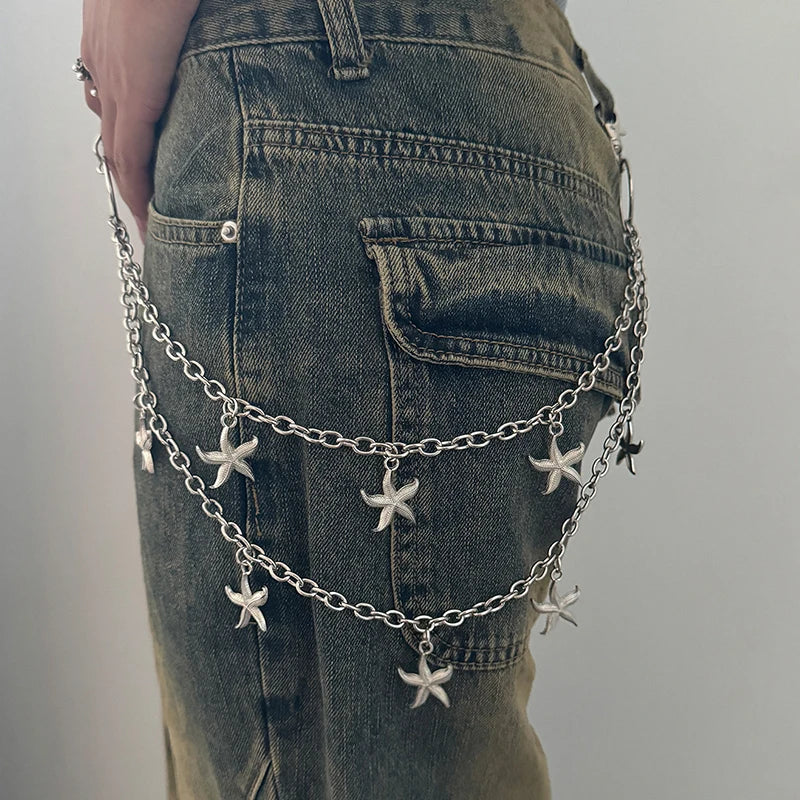 Jeans Pannts Chain Belts For Women Punk Metal Crescent