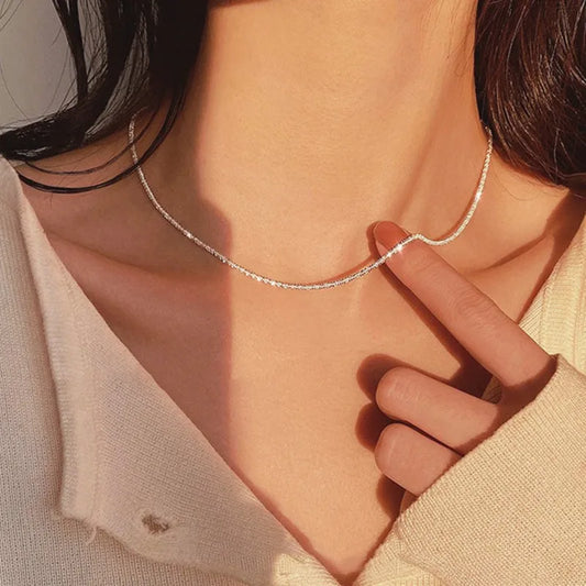 Popular Silver Colour Sparkling Clavicle Chain Choker Necklace For Women