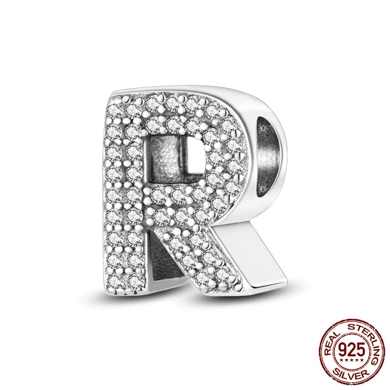 26 A-Z Alphabet Beads 925 Sterling Silver LOVE Letter Charm Fit