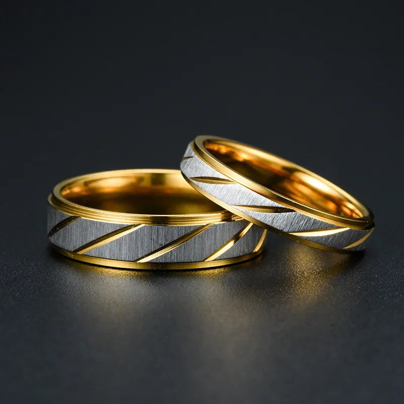 Gold Color Wave Pattern Couple Ring Titanium Steel Wedding Engagement Ring