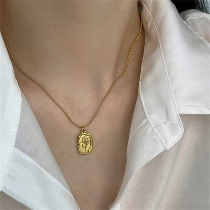 Fashion Simple Geometric Rose Pendant Necklace For Women