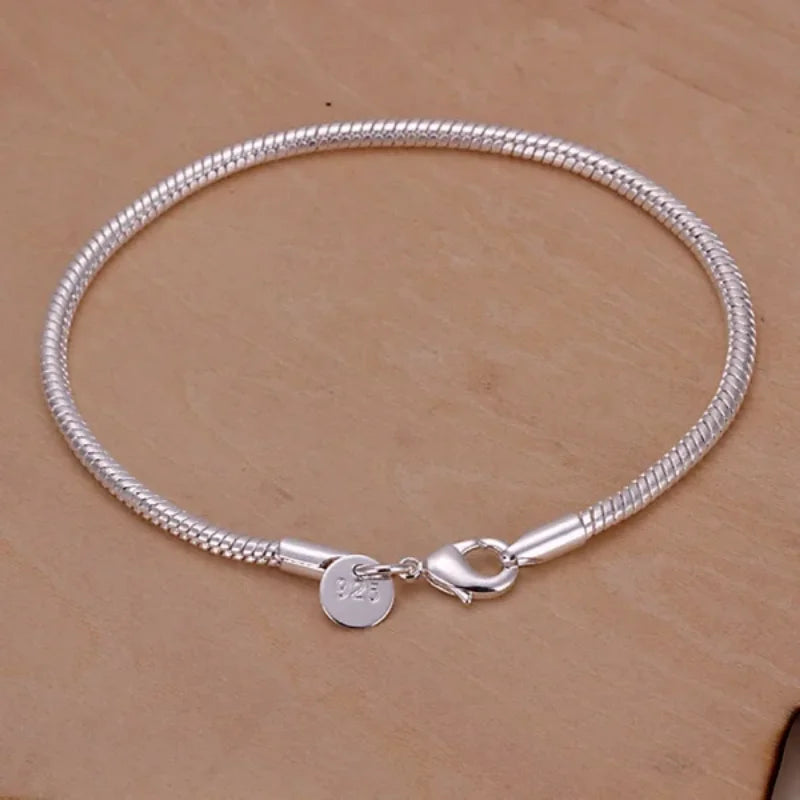 925 Sterling Silver 3MM Snake Chain Bracelets