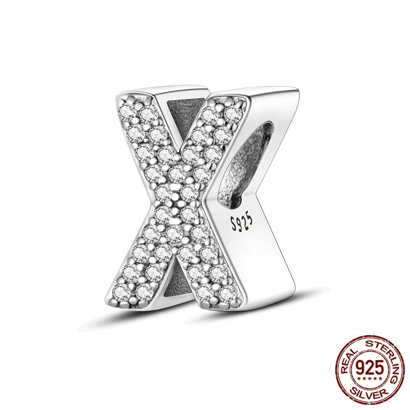 26 A-Z Alphabet Beads 925 Sterling Silver LOVE Letter Charm Fit