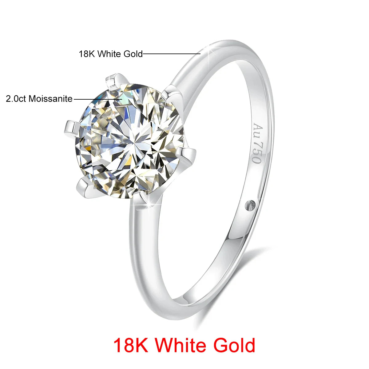 Pure 18k Gold Moissanite Ring Certified 1ct Round Luxury For Women