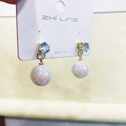 Pearl Long Earrings Women's Flower