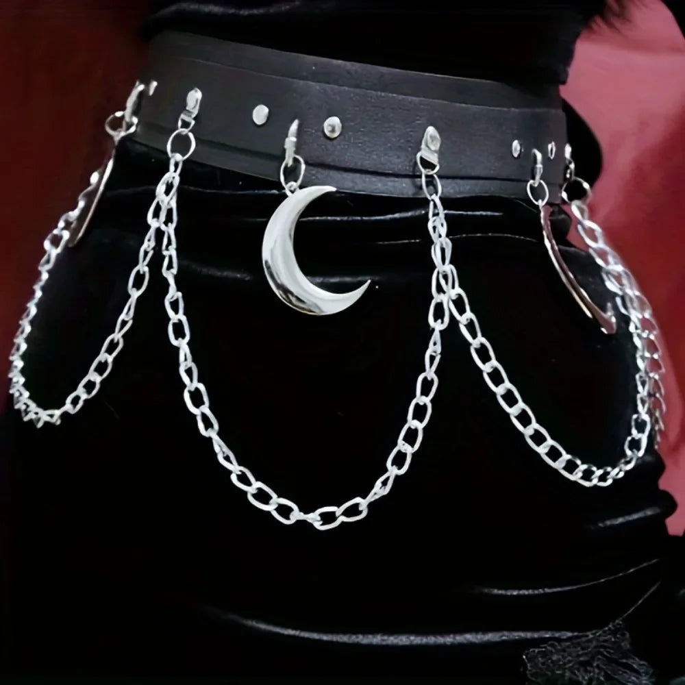 Moon Pendant Chain Fringe Goth Belt For Women Girls