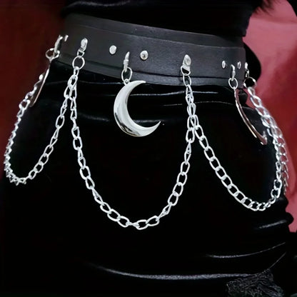 Moon Pendant Chain Fringe Goth Belt For Women Girls