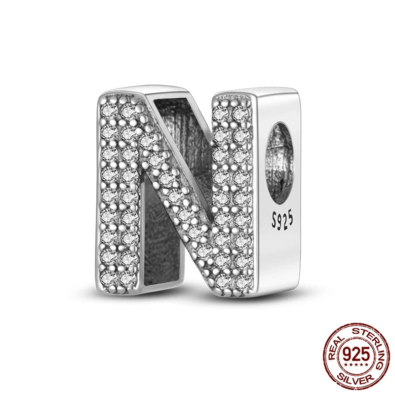 26 A-Z Alphabet Beads 925 Sterling Silver LOVE Letter Charm Fit