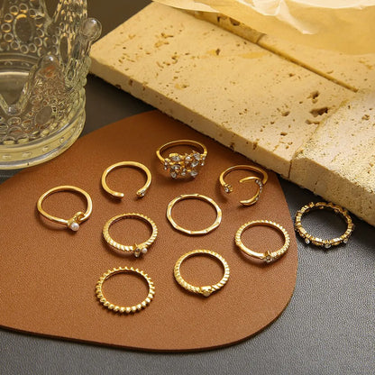 10Pcs Rings Suit For Women Gold-color Chain Ring Set Bohemian Style Coin Snake Moon Star Party Trend Gift Jewelry