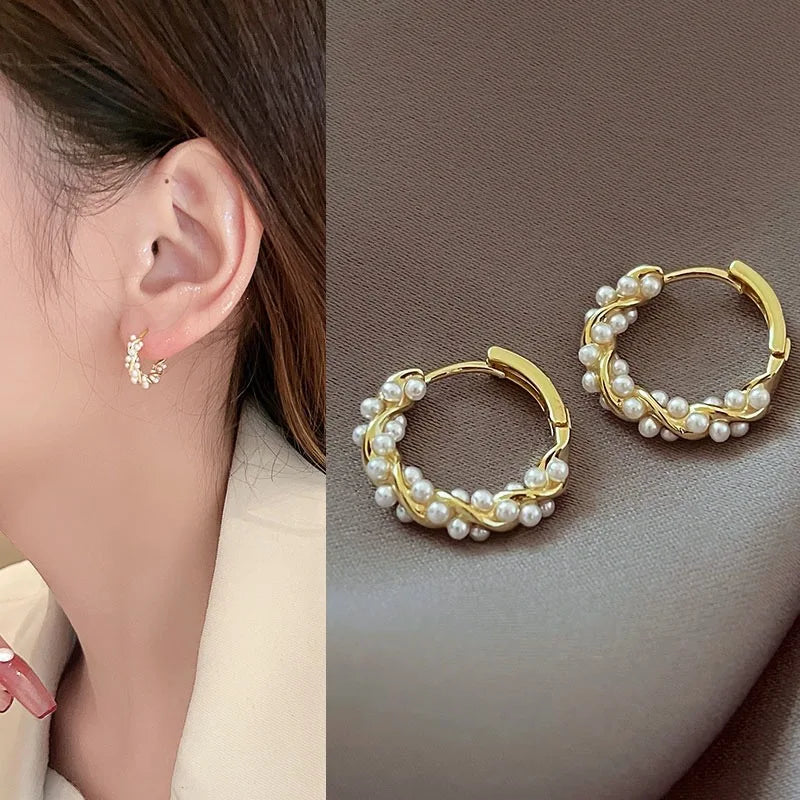 Pearl Hoop Earring Small Round Circel Earrings For Women