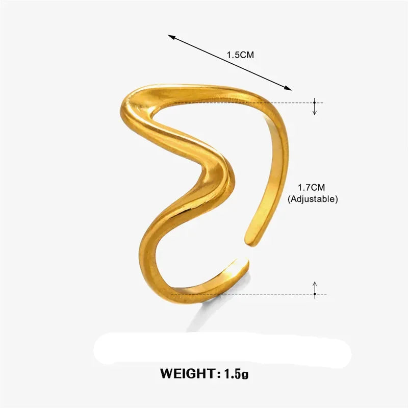 wave Rings For Women stainless steel Gold