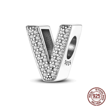 26 A-Z Alphabet Beads 925 Sterling Silver LOVE Letter Charm Fit