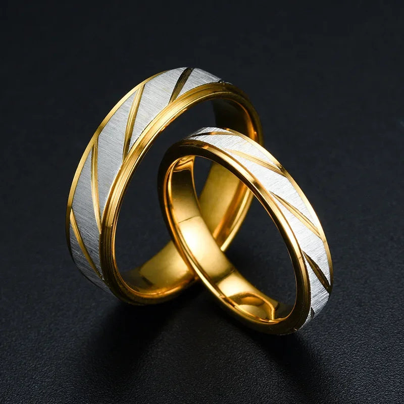 Gold Color Wave Pattern Couple Ring Titanium Steel Wedding Engagement Ring